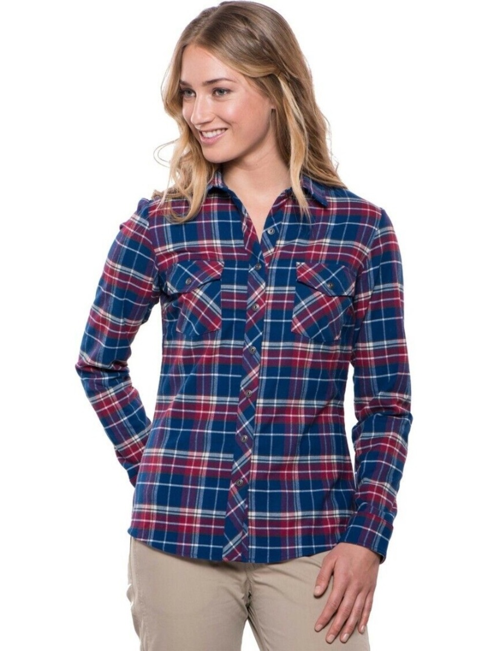 KÜHL Alina Performance Flannel Shirt Blue Plaid Stretch Button Up XS